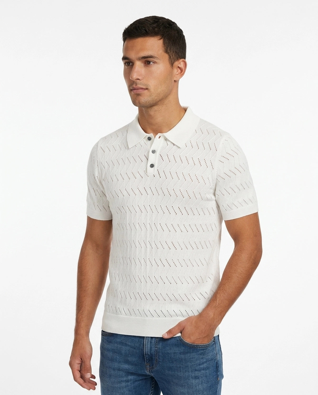 Open Collar Knit Polo