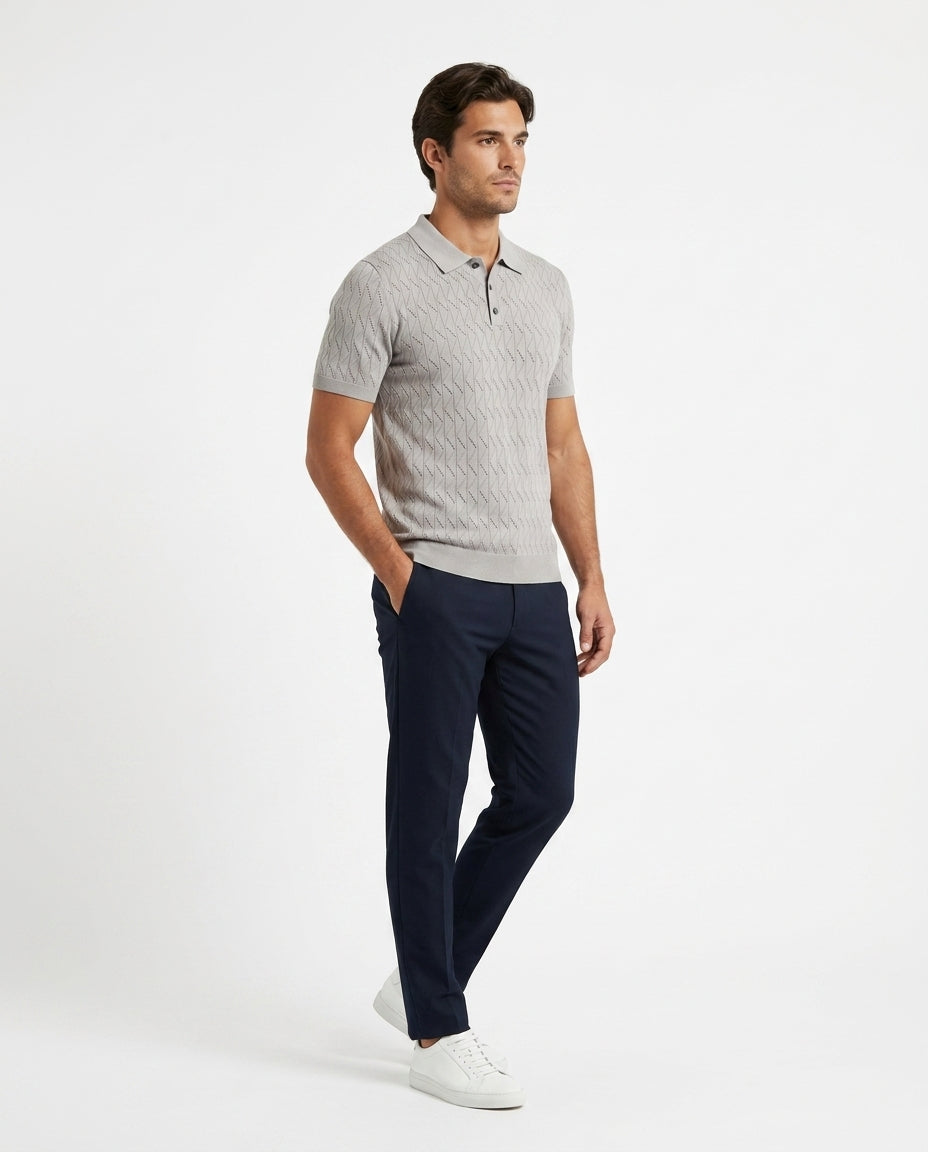 Open Collar Knit Polo