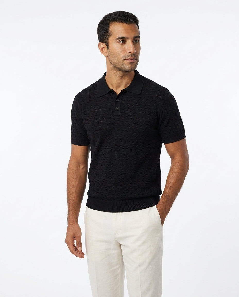 Open Collar Knit Polo