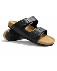Amalfi Squalo Double Strap Oiled Leather Sandal -black - Squalo Roma, image 1 of 2
