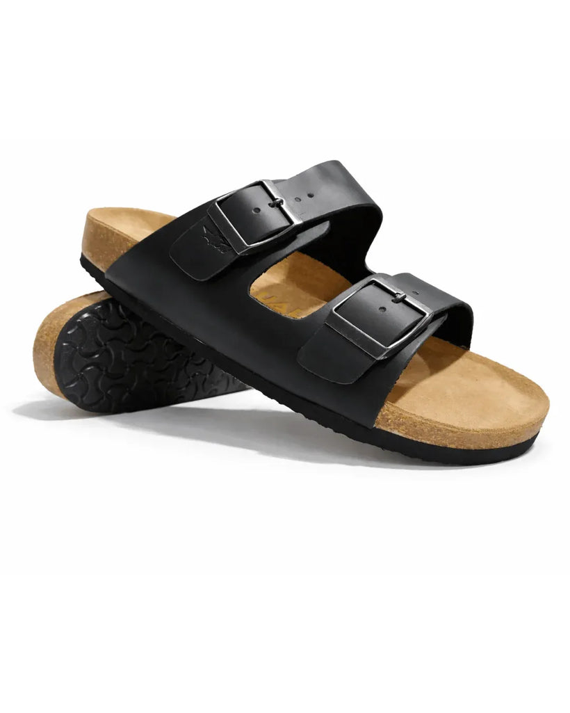 Amalfi Squalo Double Strap Oiled Leather Sandal -black - Squalo Roma, image 1 of 2
