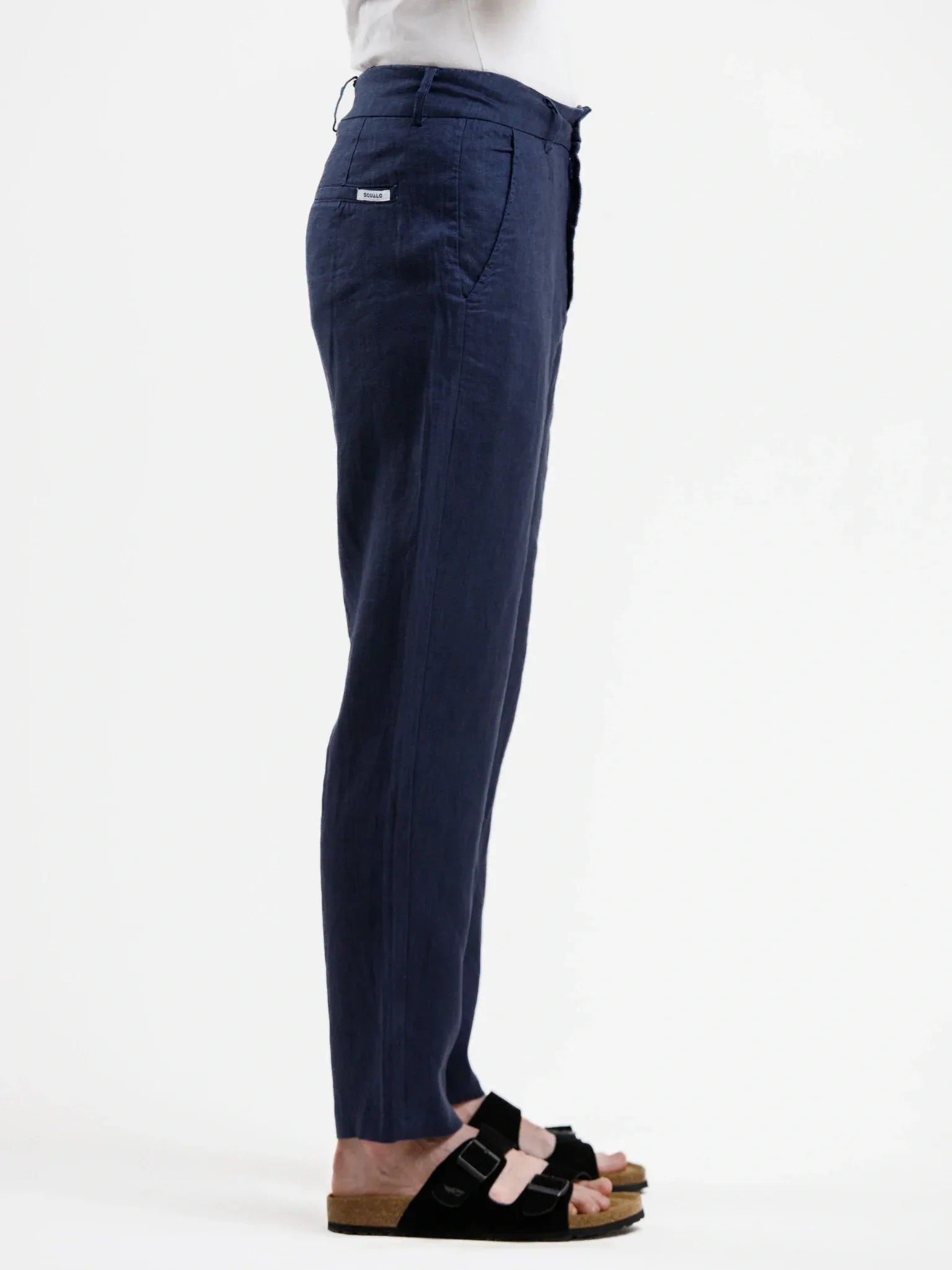Pure Linen Trouser - Navy - Squalo Roma, image 3 of 3