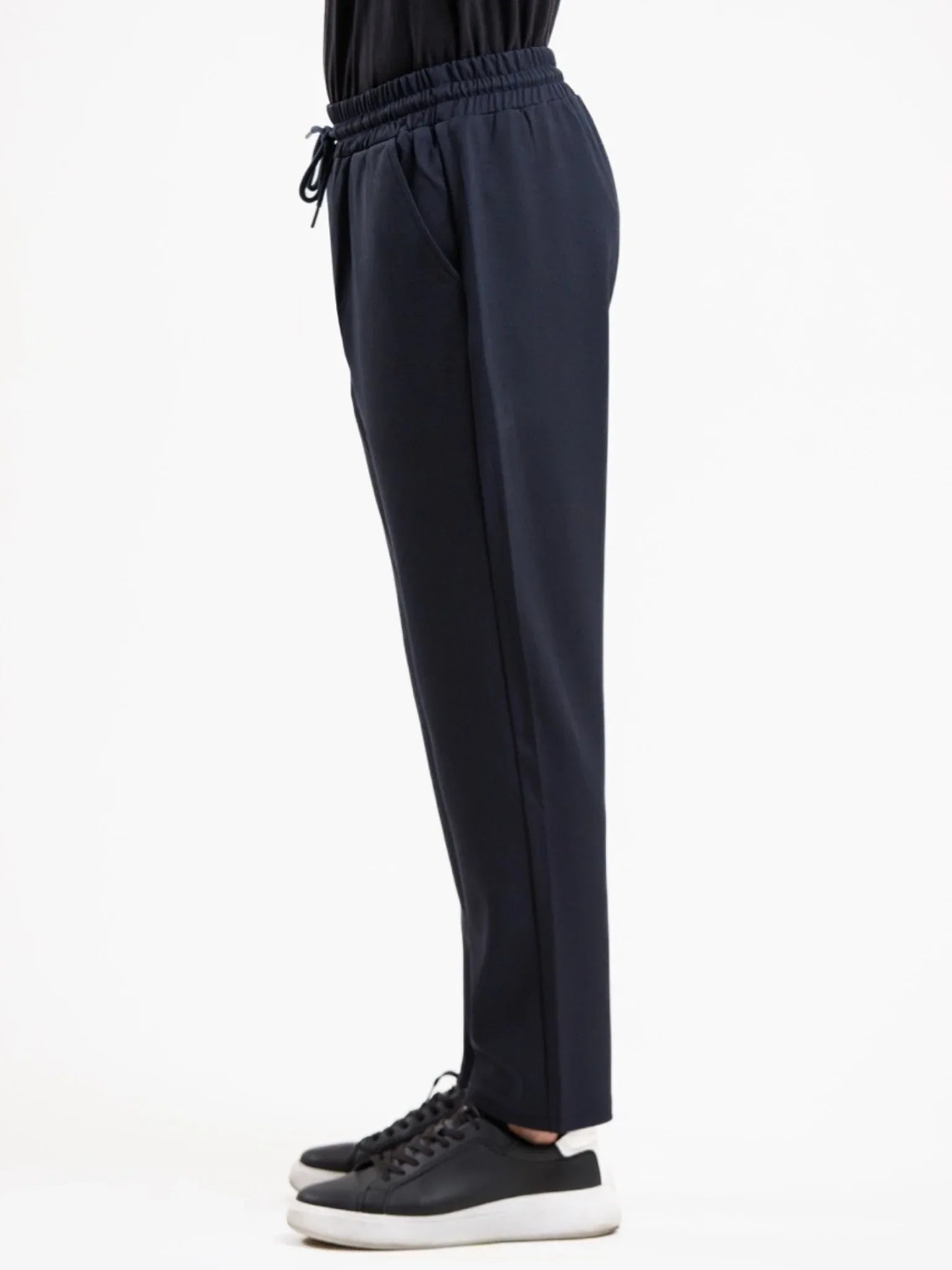 Tapered High Waist Stretch Trouser - Blue - Squalo Roma, image 3 of 3