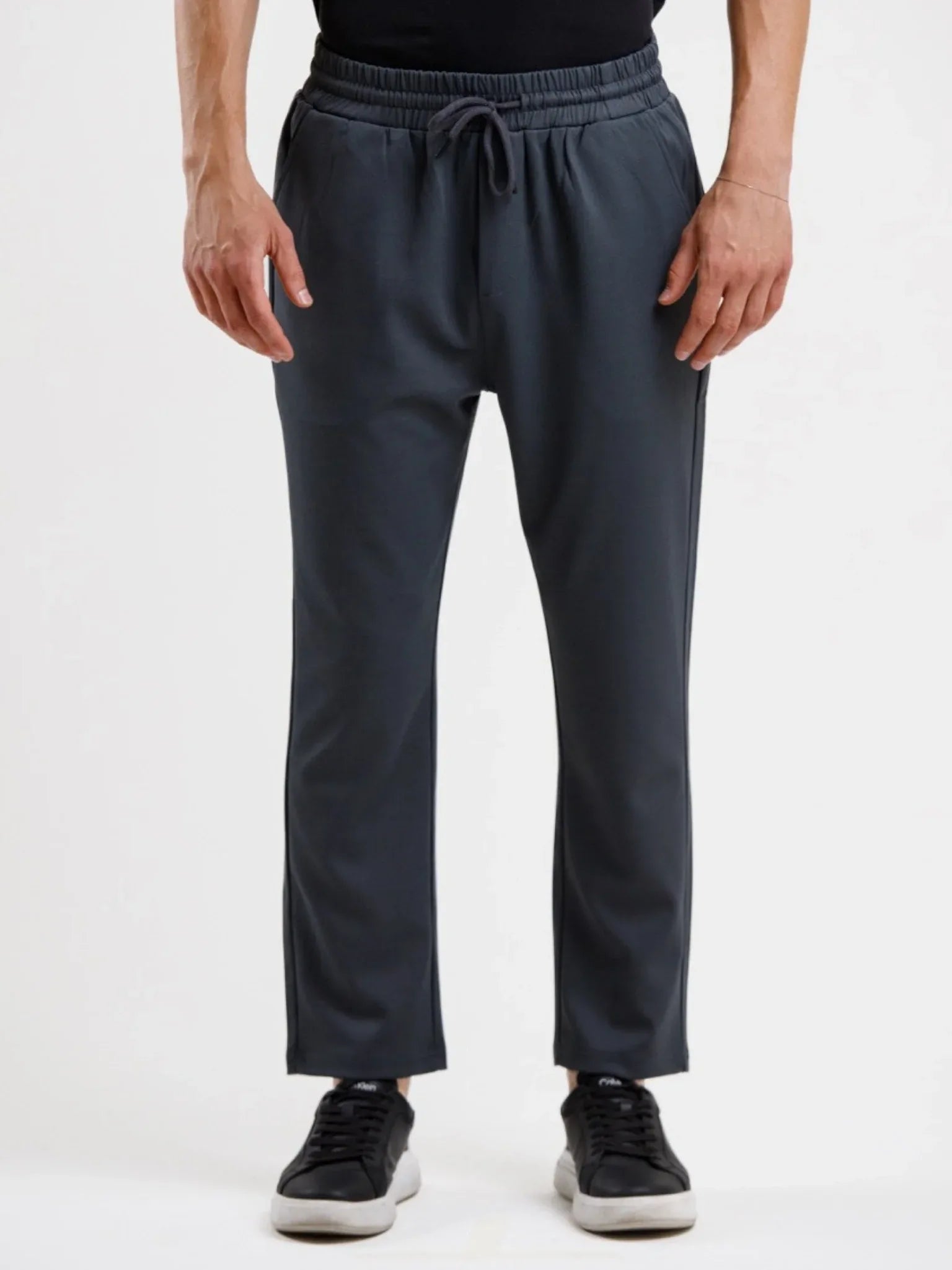 Tapered High Waist Stretch Trouser - Grey - Squalo Roma, image 1 of 3