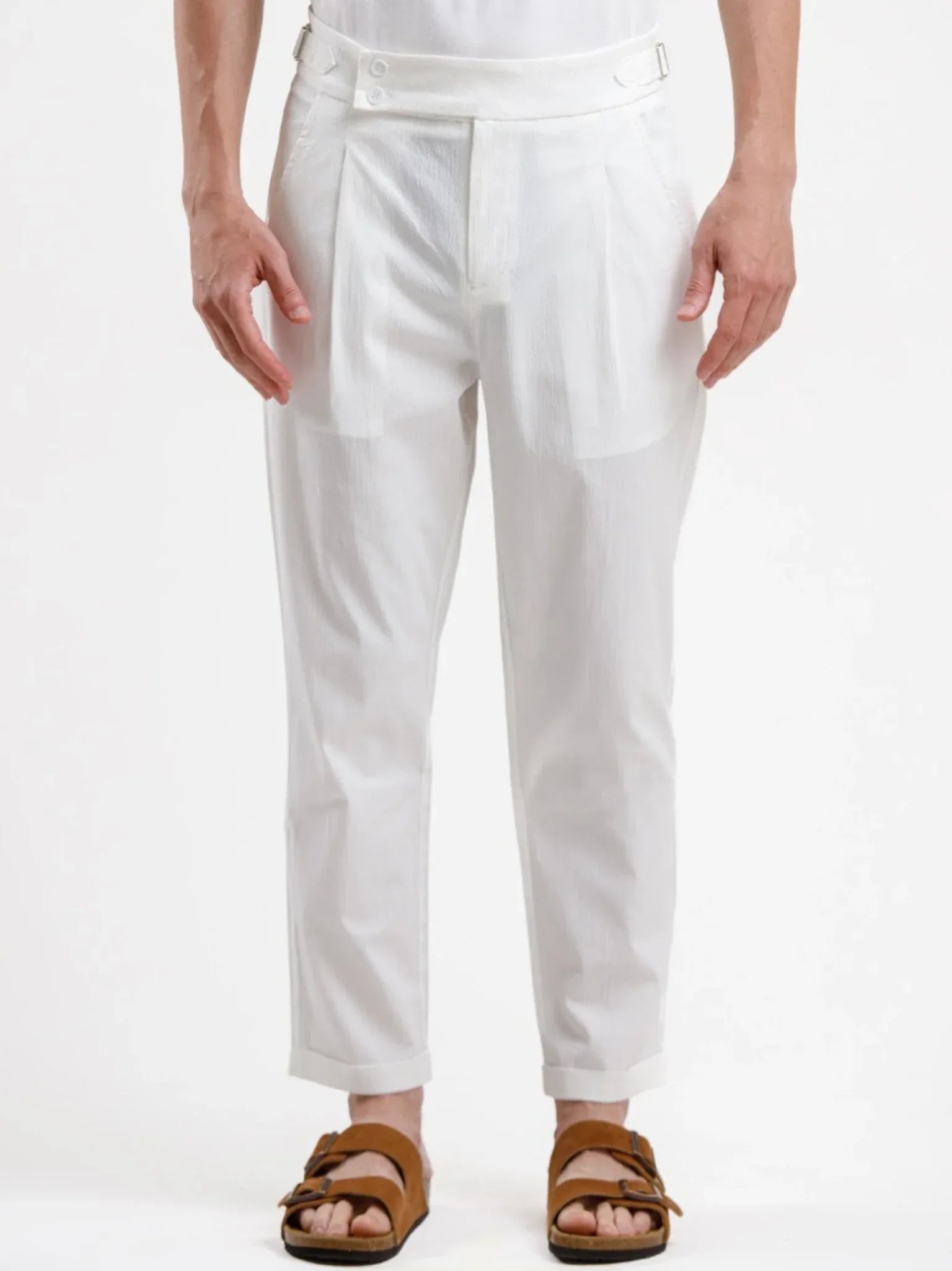 Seersucker Trouser - White - Squalo Roma, image 1 of 3