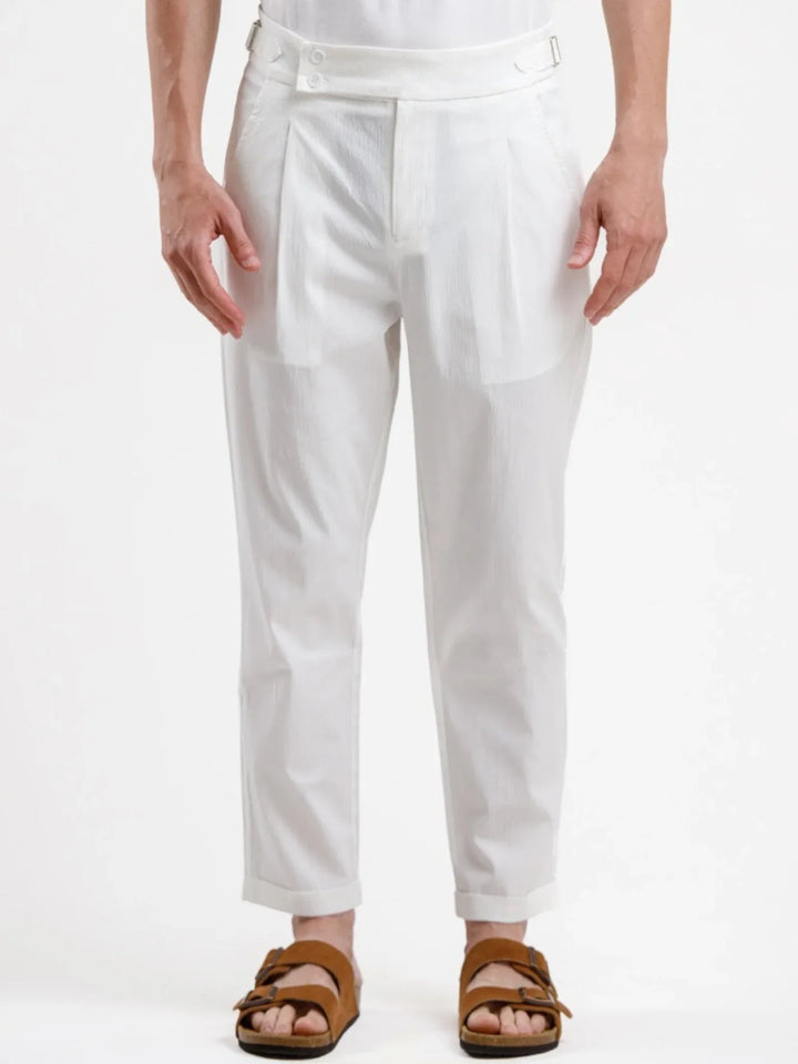 Seersucker Trouser - White - Squalo Roma, image 1 of 3