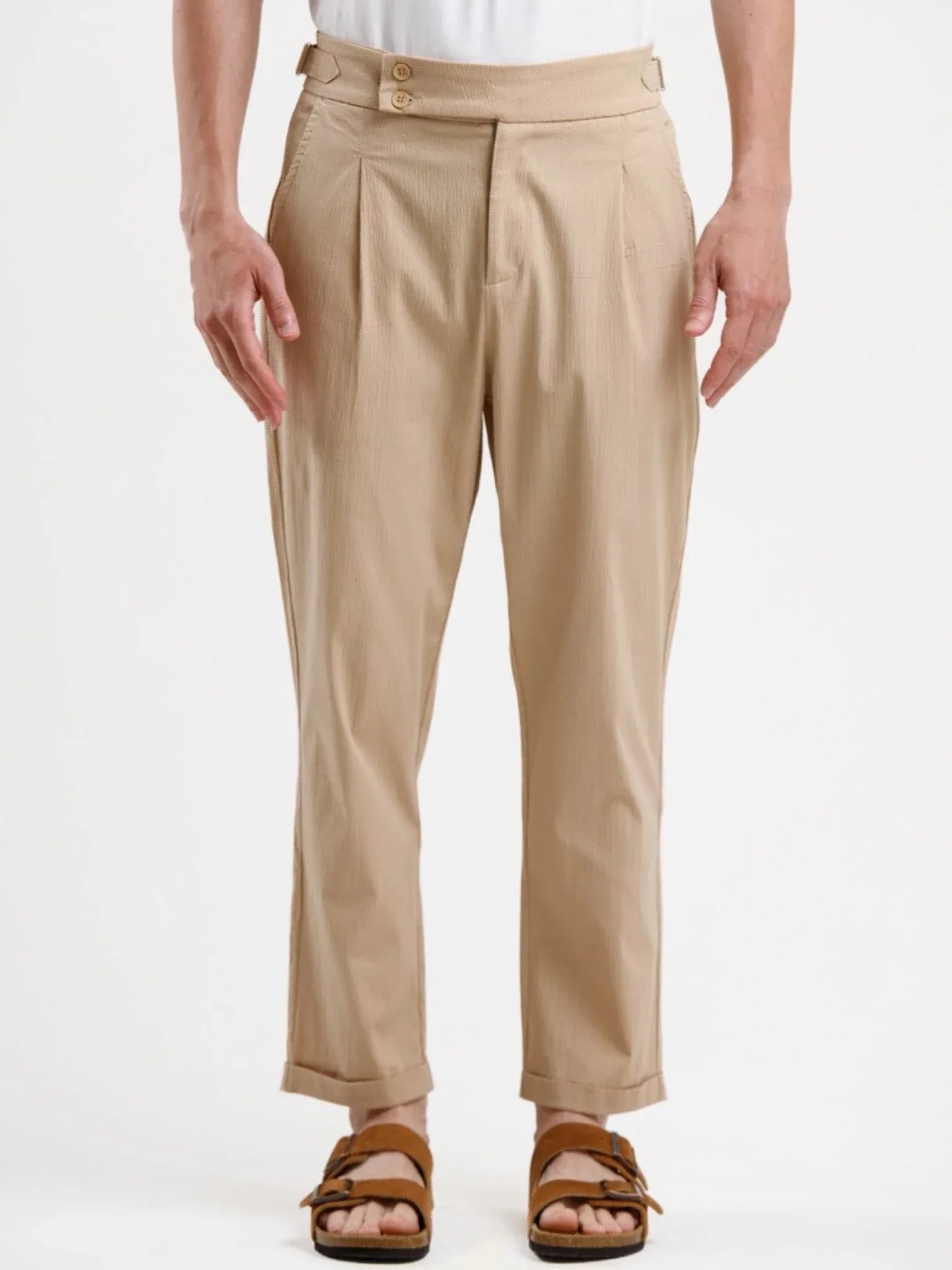Seersucker Trouser - Khaki - Squalo Roma, image 1 of 3