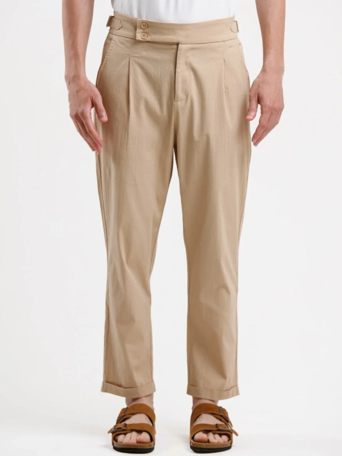 Seersucker Trouser - Khaki - Squalo Roma, image 1 of 3