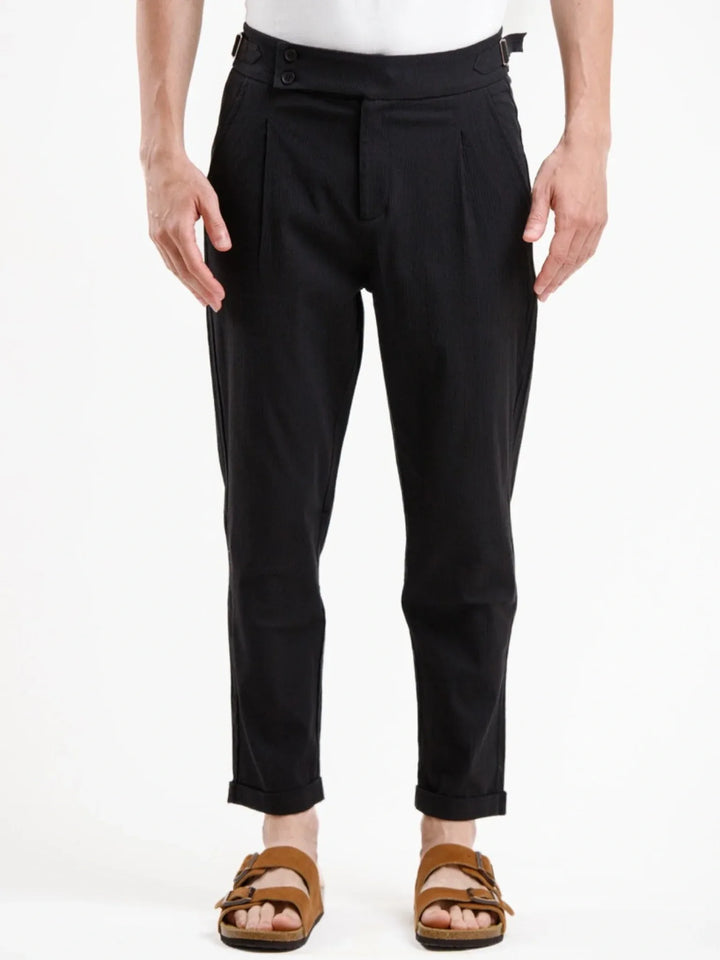 Seersucker Trouser - Black - Squalo Roma, image 1 of 4