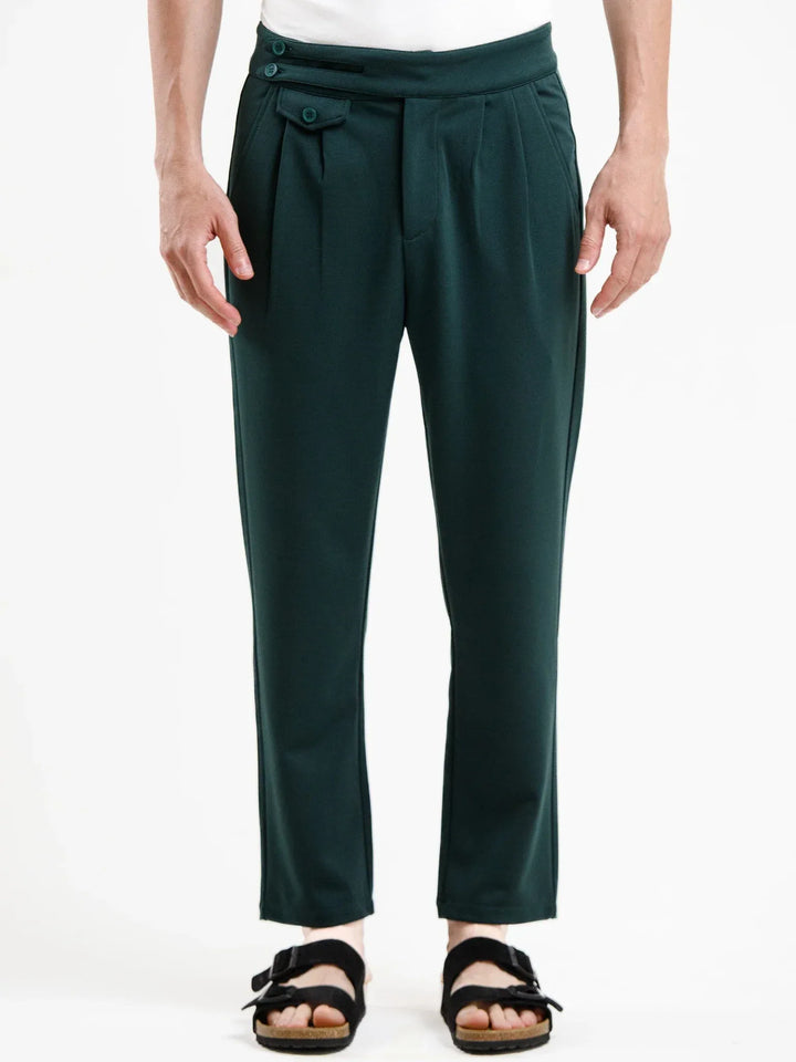Mid Waist Stretch Pant - Dark Green - Squalo Roma, image 1 of 3