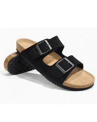 Amalfi Squalo Double Strap Suede Leather Sandal -black - Squalo Roma, image 1 of 3