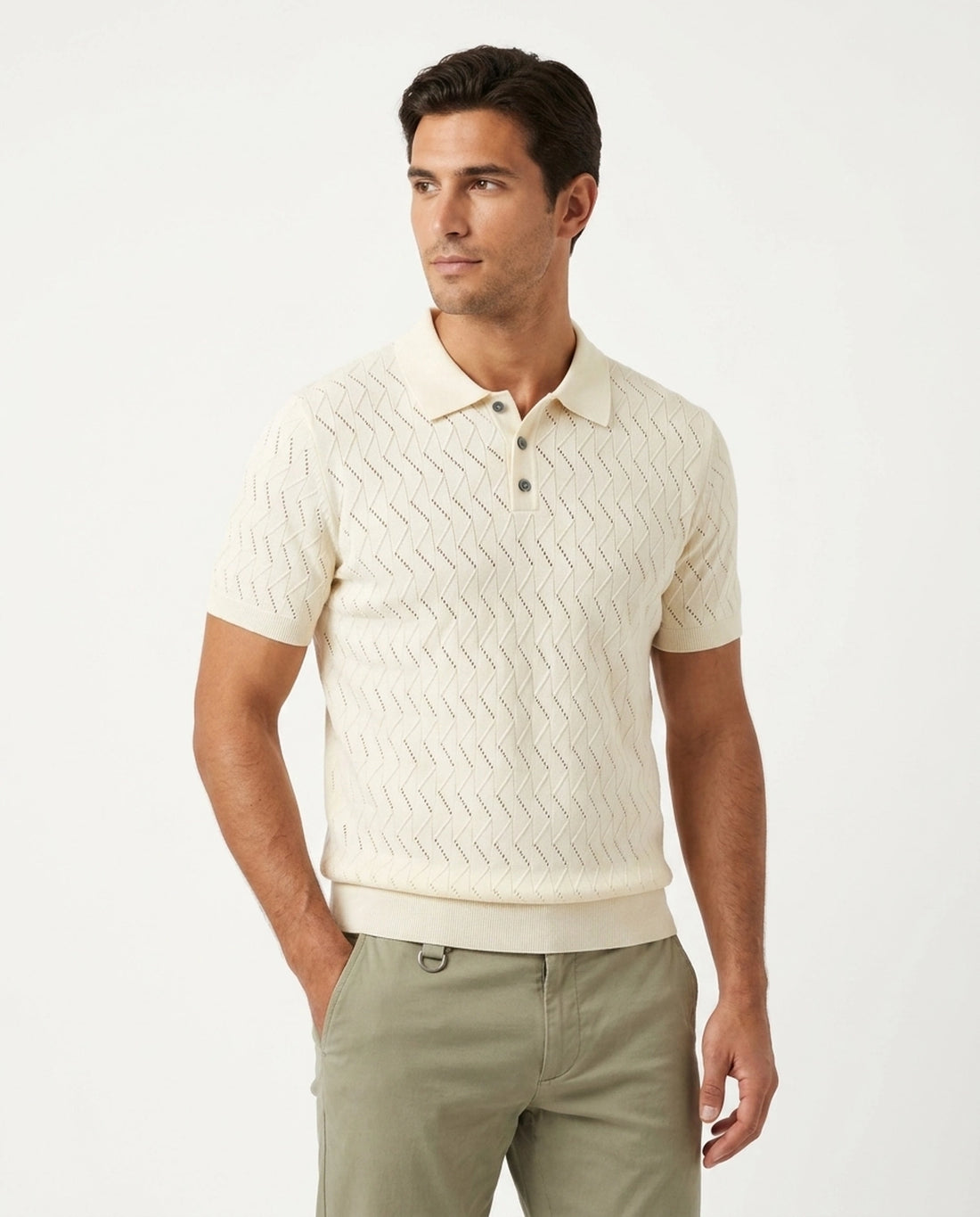 Open Collar Knit Polo