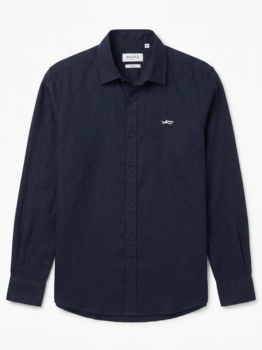Pure Linen Long Sleeve Shirt - Navy