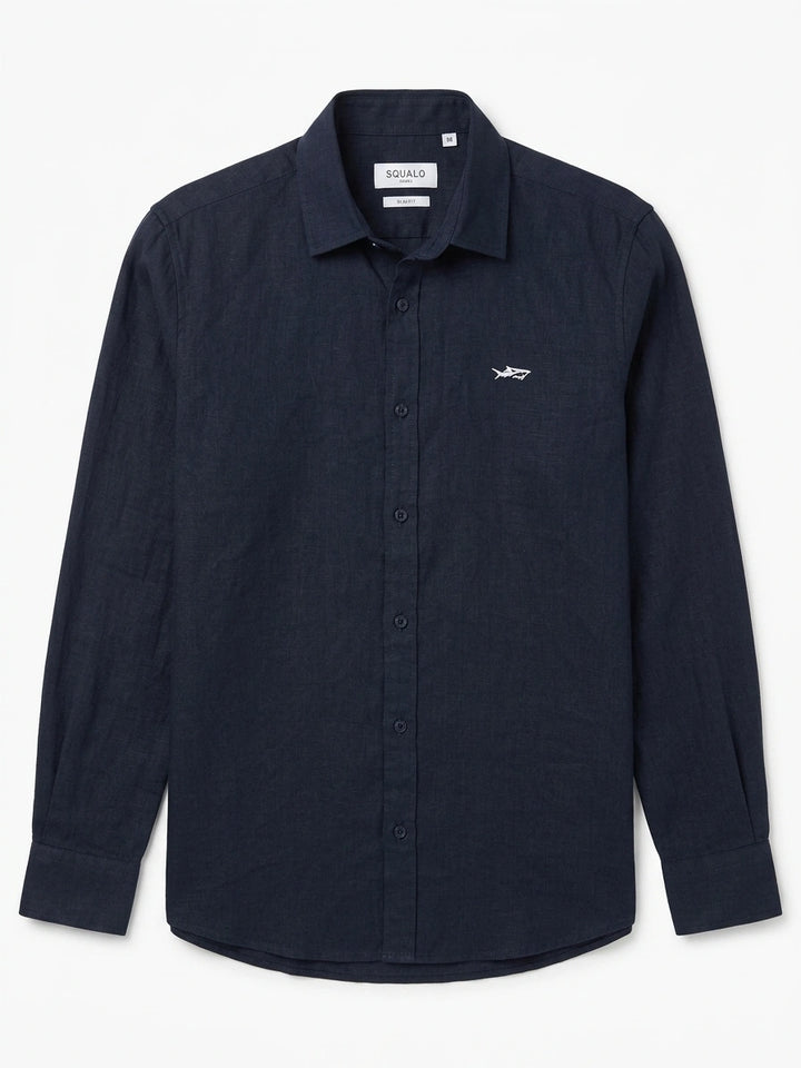 Pure Linen Long Sleeve Shirt - Navy