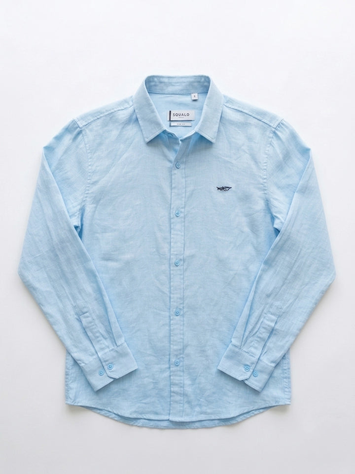 Pure Linen Long Sleeve Shirt - Sky Blue