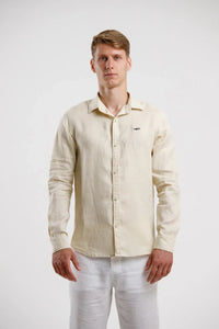 Pure Linen Long Sleeve Shirt - Beige - Squalo Roma, image 1 of 3
