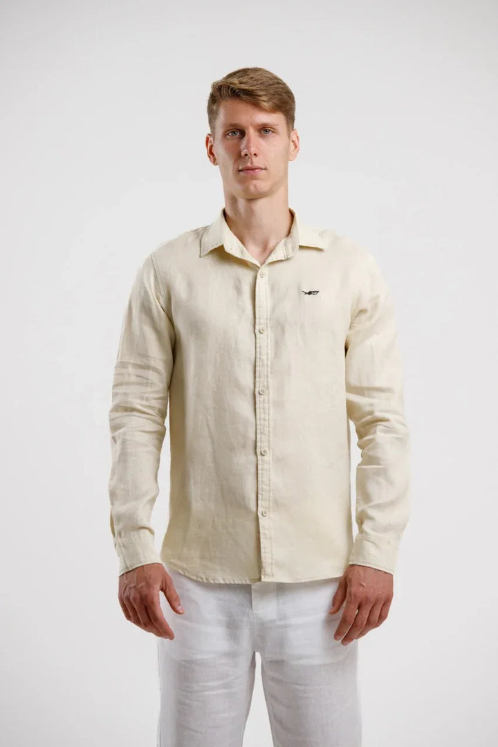 Pure Linen Long Sleeve Shirt - Beige - Squalo Roma, image 1 of 3