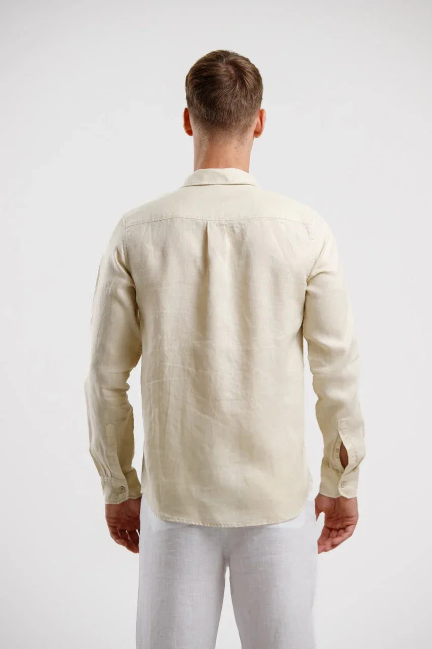 Pure Linen Long Sleeve Shirt - Beige - Squalo Roma, image 2 of 3