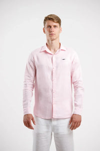 Pure Linen Long Sleeve Shirt - Pink - Squalo Roma, image 1 of 3