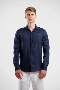 Pure Linen Long Sleeve Shirt - Navy - Squalo Roma, image 1 of 3