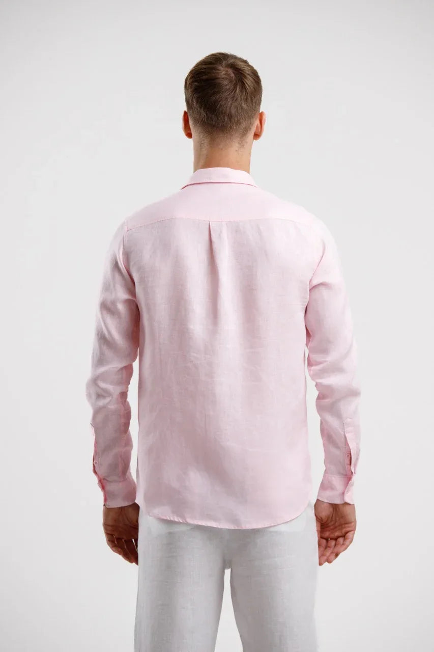 Pure Linen Long Sleeve Shirt - Pink - Squalo Roma, image 2 of 3