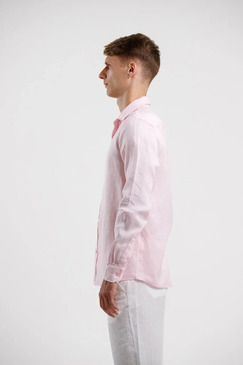 Pure Linen Long Sleeve Shirt - Pink - Squalo Roma, image 3 of 3