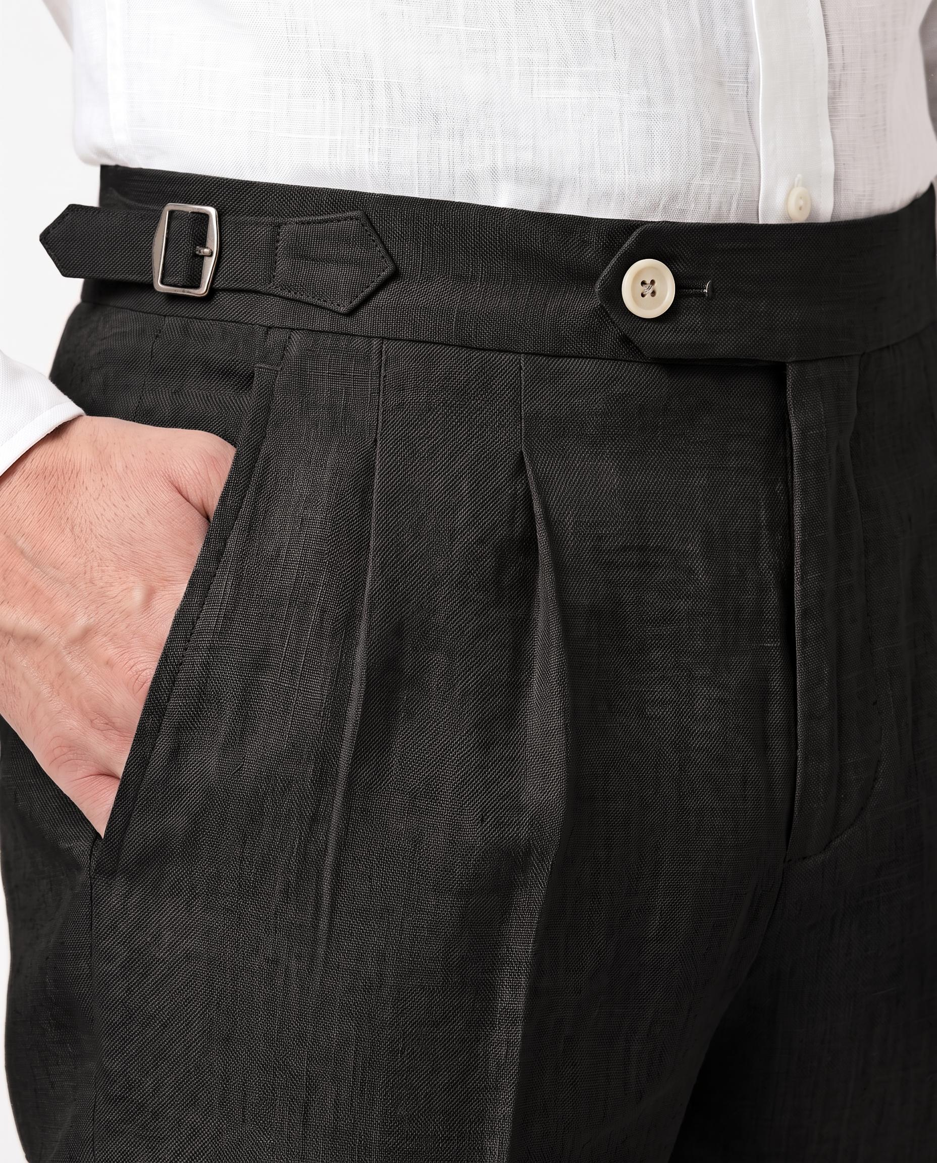 Pleated Linen Trousers, Charcoal