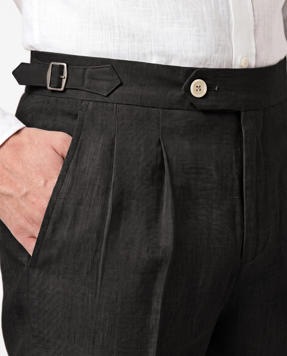 Pleated Linen Trousers, Charcoal