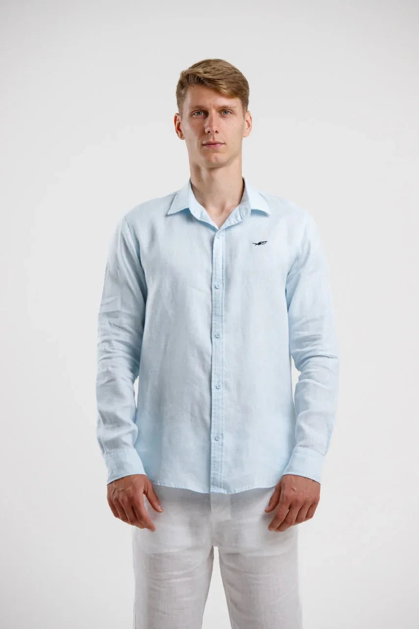 Pure Linen Long Sleeve Shirt - Sky Blue - Squalo Roma, image 1 of 3