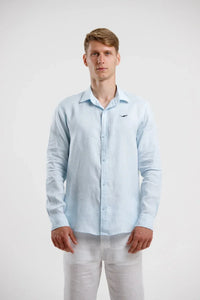 Pure Linen Long Sleeve Shirt - Sky Blue - Squalo Roma, image 1 of 3