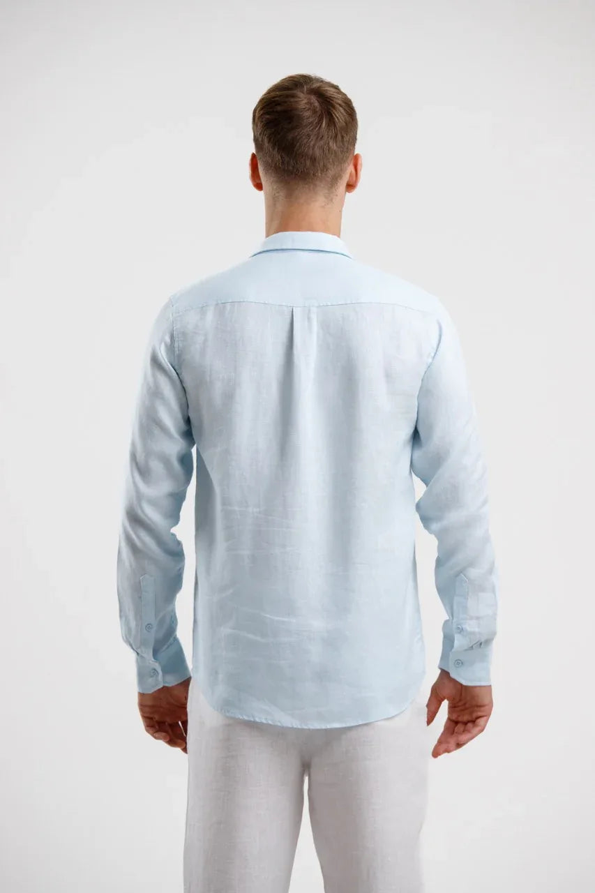 Pure Linen Long Sleeve Shirt - Sky Blue - Squalo Roma, image 2 of 3