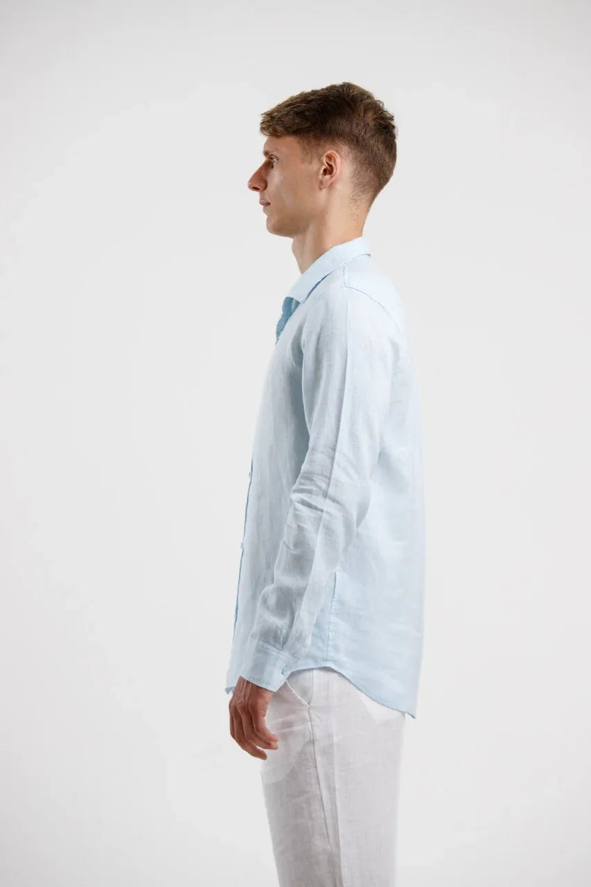 Pure Linen Long Sleeve Shirt - Sky Blue - Squalo Roma, image 3 of 3