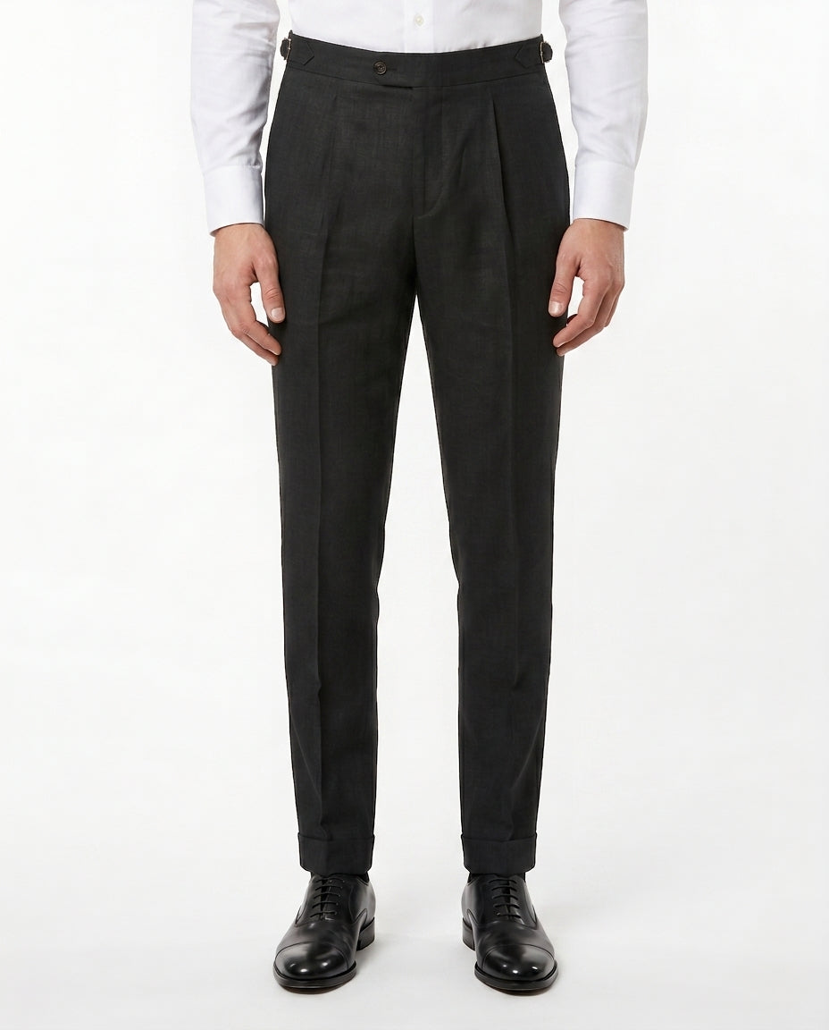Pleated Linen Trousers, Charcoal