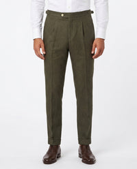 Pleated Linen Trousers, Olive