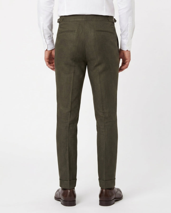Pleated Linen Trousers, Olive