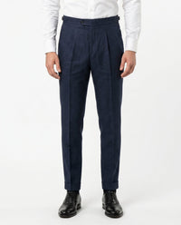 Pleated Linen Trousers, Navy