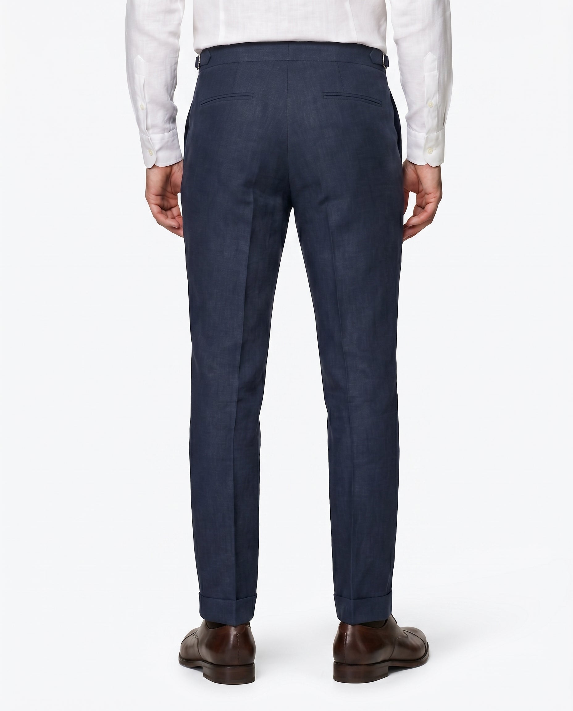 Pleated Linen Trousers, Navy