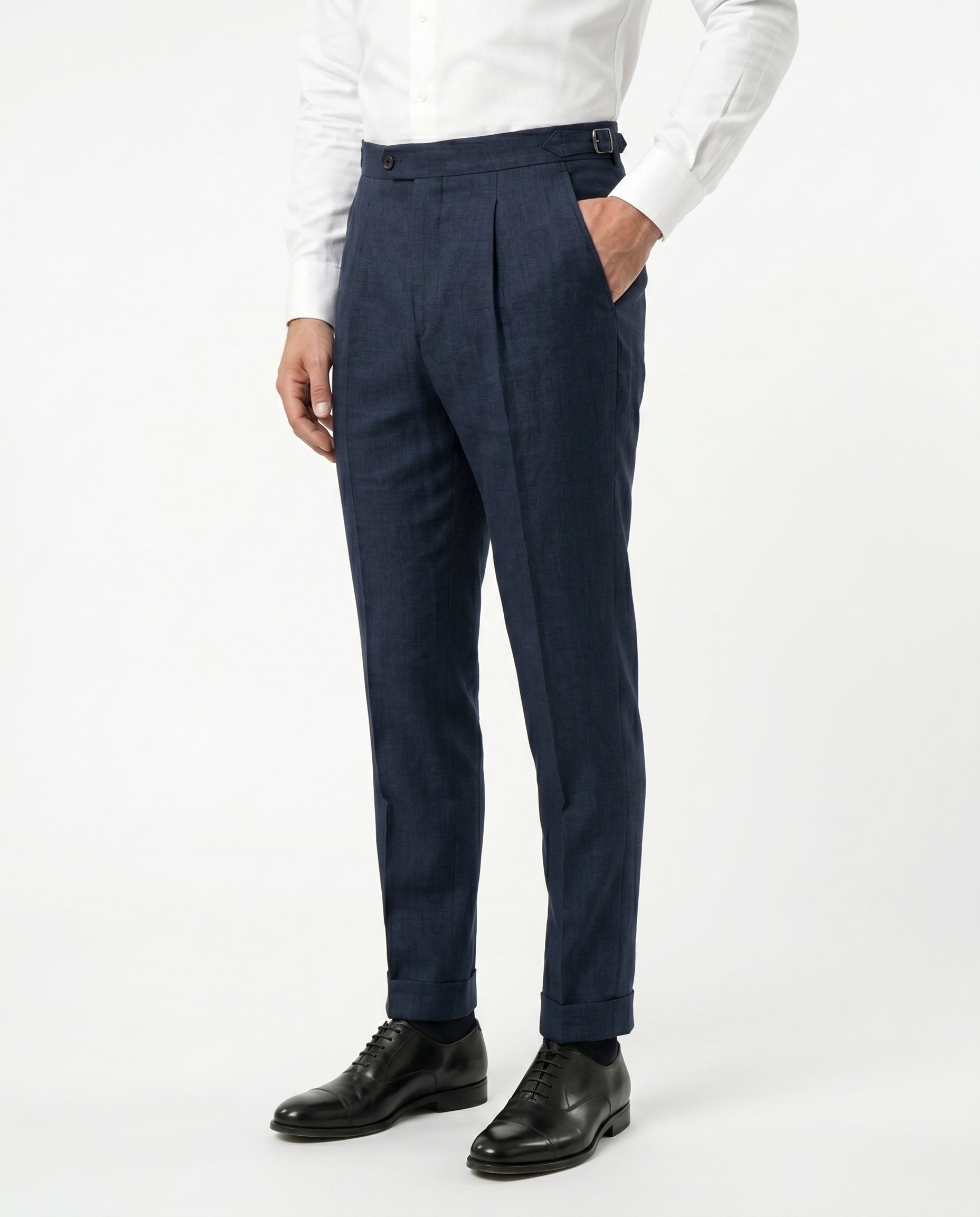 Pleated Linen Trousers, Navy