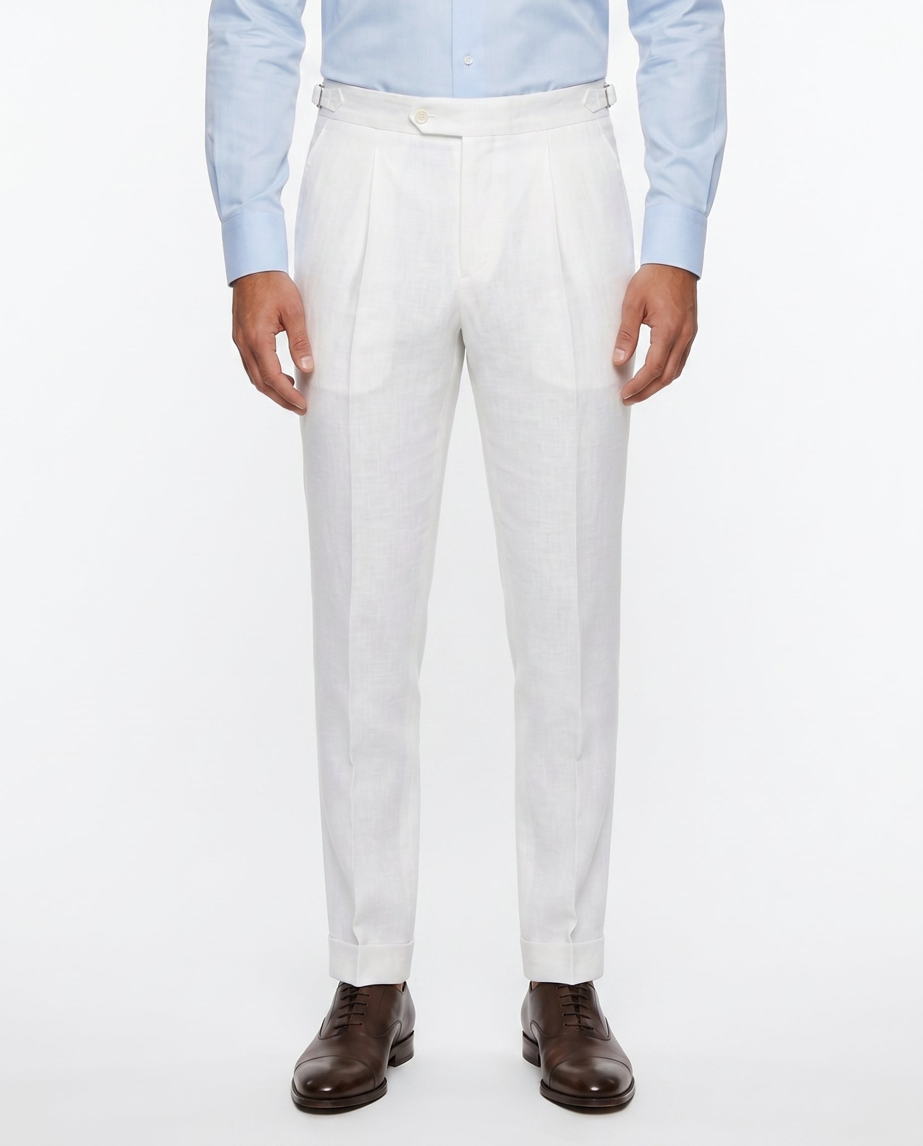 Pleated Linen Trousers, White