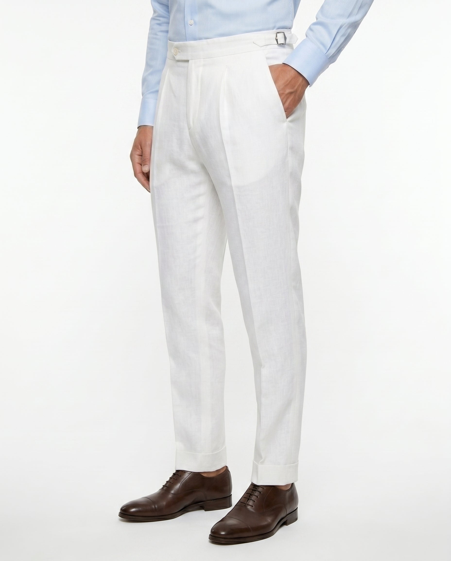 Pleated Linen Trousers, White