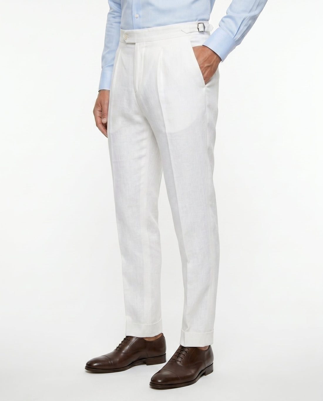 Pleated Linen Trousers, White