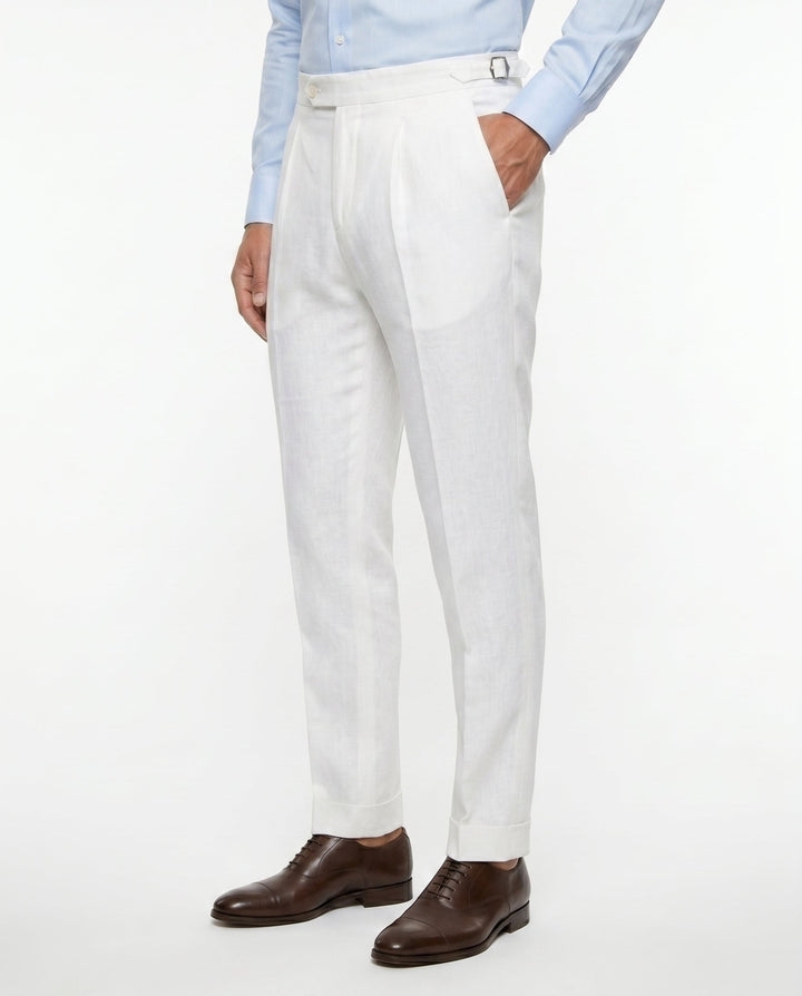 Pleated Linen Trousers, White