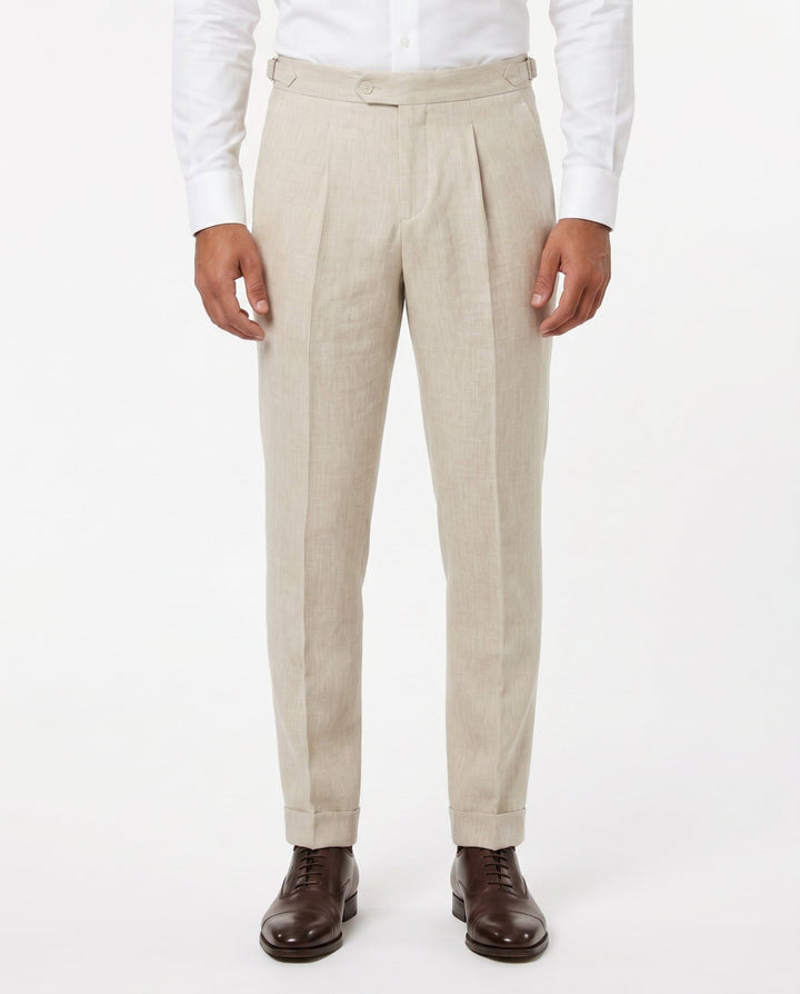 Pleated Linen Trousers, Sand