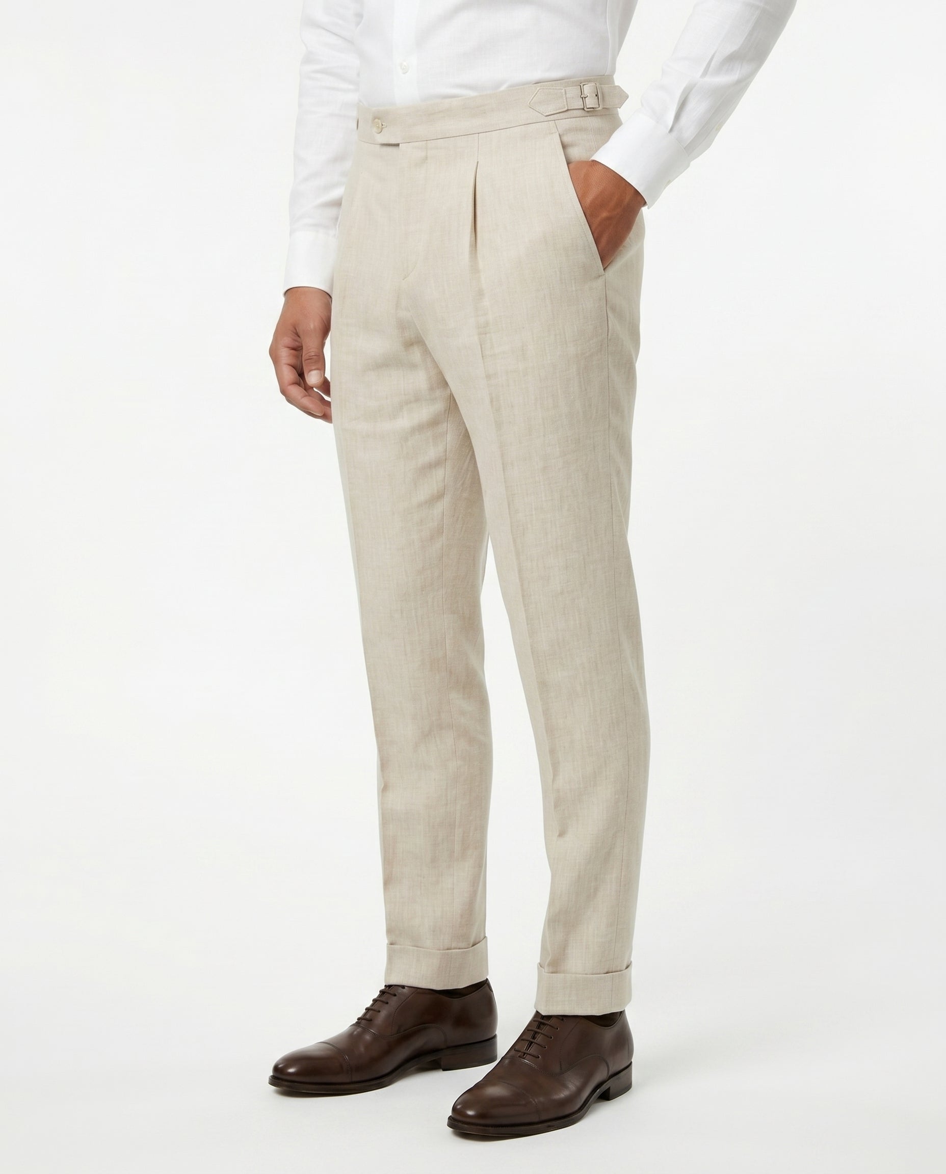 Pleated Linen Trousers, Sand