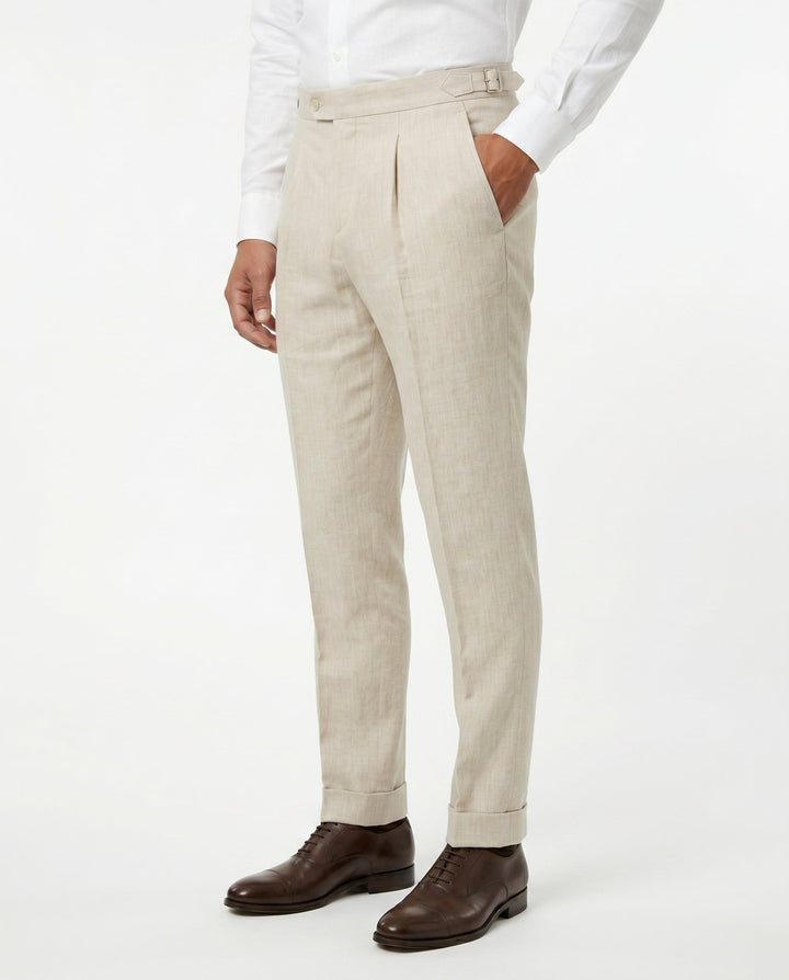 Pleated Linen Trousers, Sand