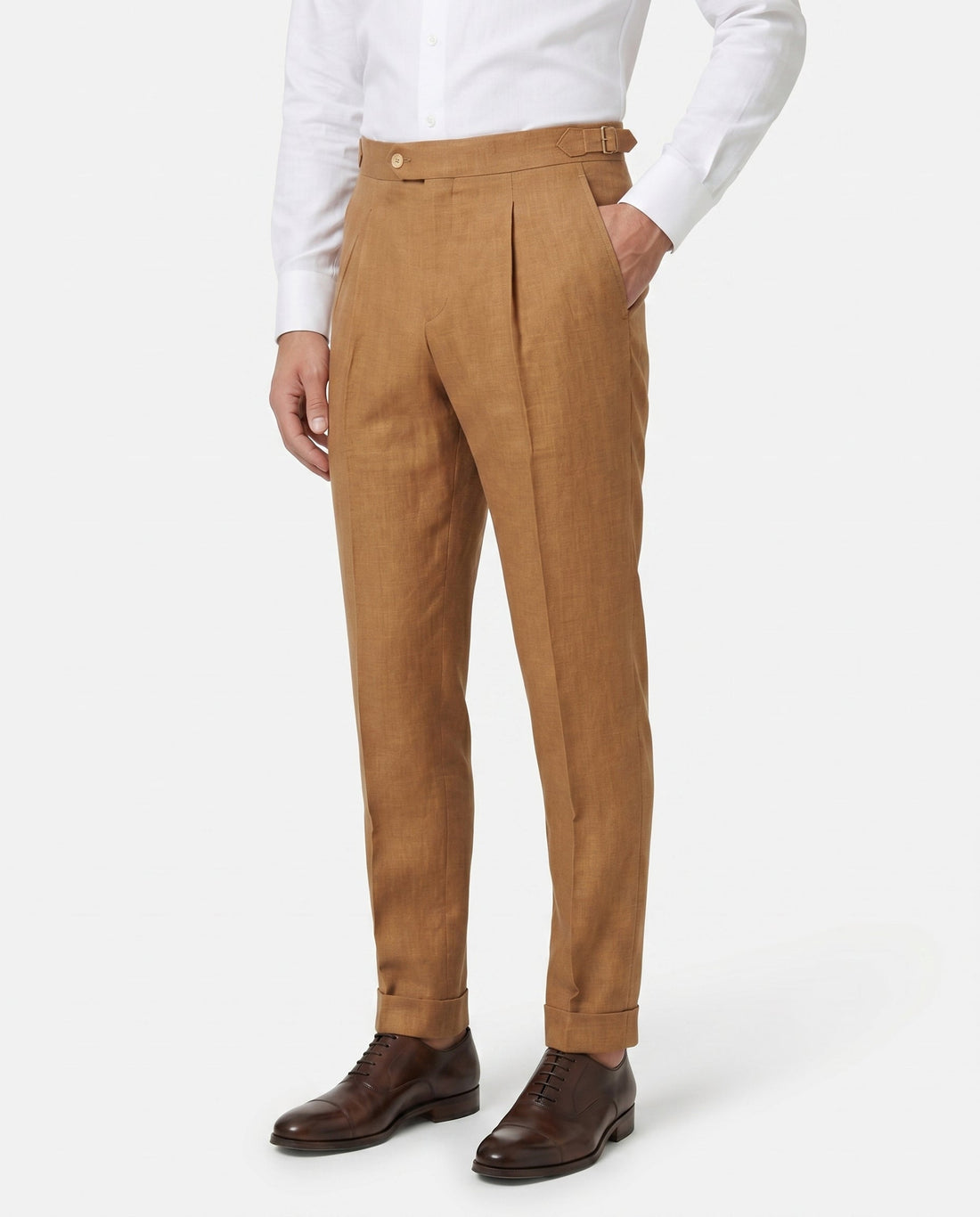 Pleated Linen Trousers, Cognac