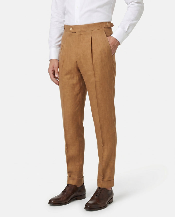 Pleated Linen Trousers, Cognac