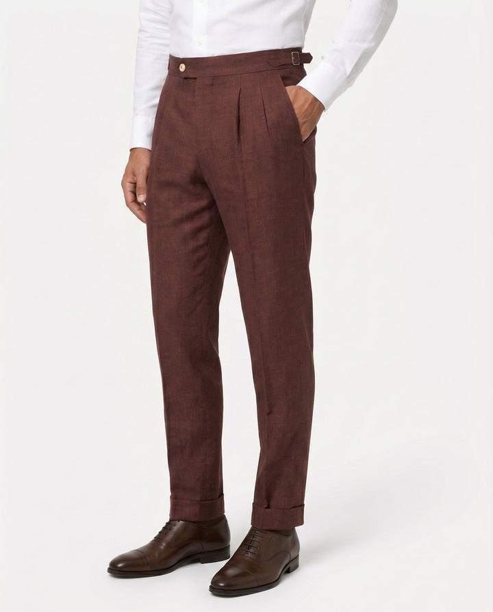 Pleated Linen Trousers, Chocolate