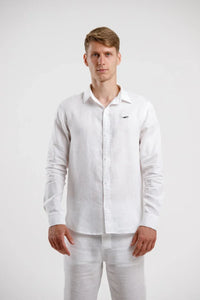 Pure Linen Long Sleeve Shirt - White - Squalo Roma, image 1 of 3