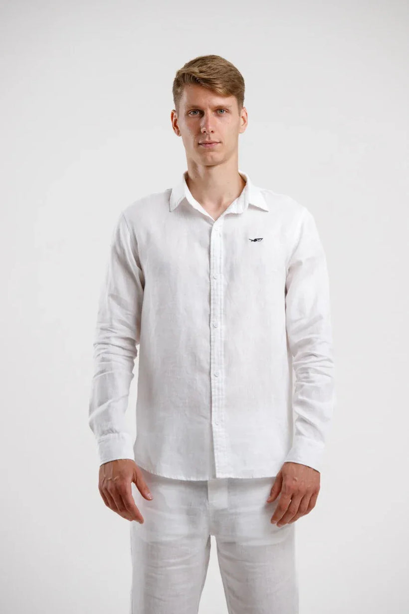 Pure Linen Long Sleeve Shirt - White - Squalo Roma, image 1 of 3